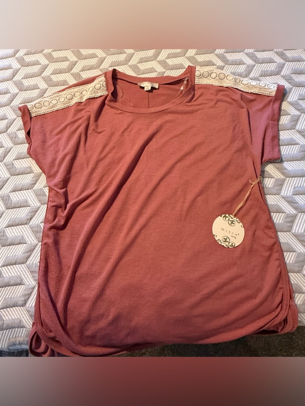 Misia Rosewood Ribbed Short Sleeve Top